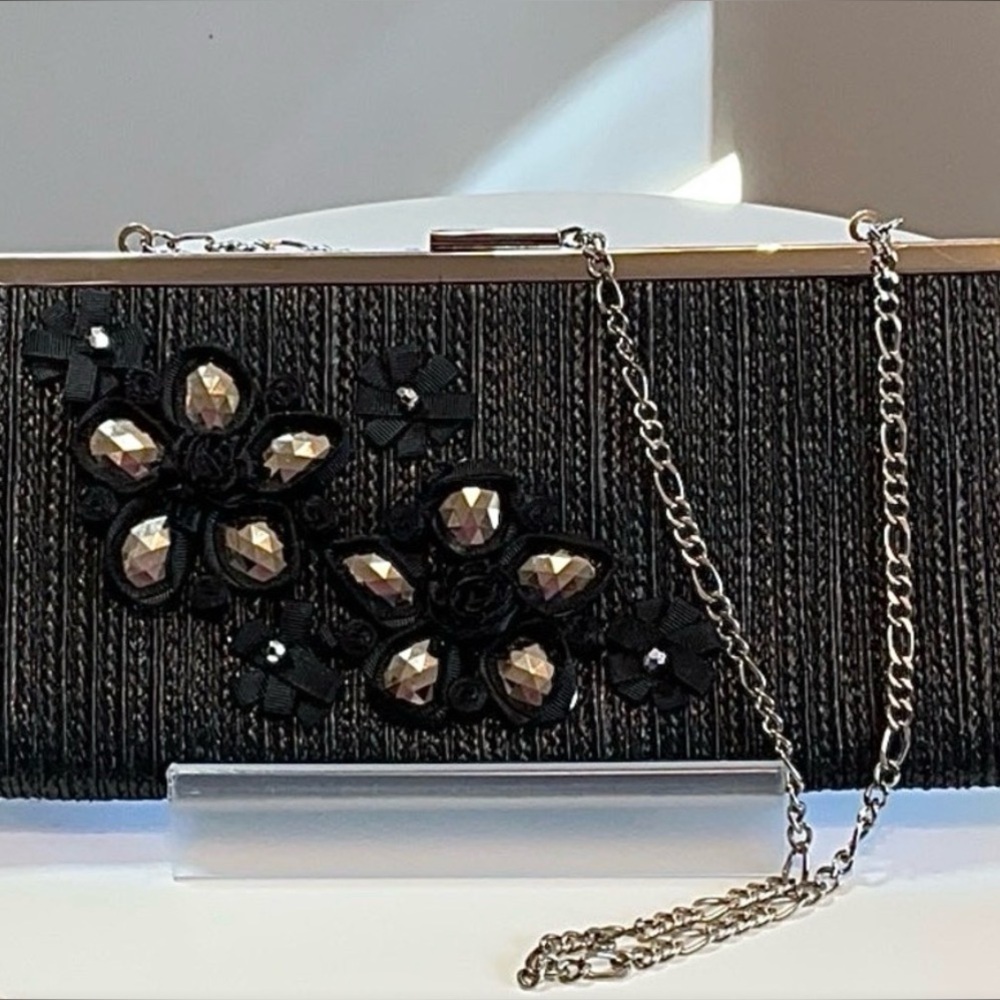 White House Black Market Black Floral Clutch - Picture 2 of 13